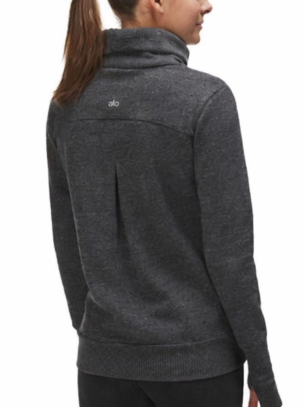ALO Yoga‎ Haze Funnel Neck Women's Small Gray Athleisure Cozy Thumbholes Chic